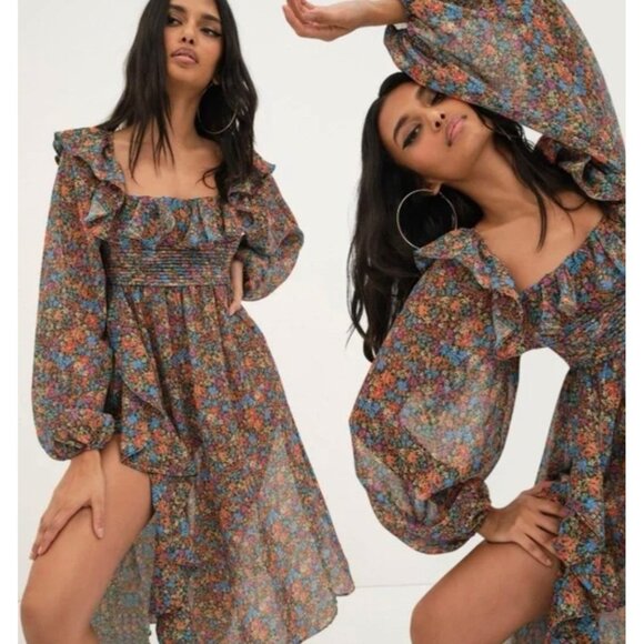 For Love & Lemons Brittany Floral Print Boho Long Sleeve Midi Dress NWT XS - Picture 11 of 11